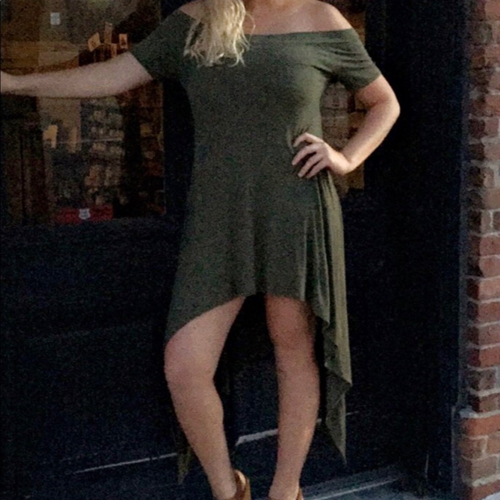 Olive green off the shoulder dress